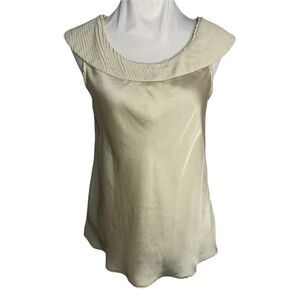 Vintage Lapis Sleeveless Blouse M Beige Pleated Collar Round Neck Rolled Hem